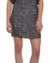 Aidan Mattox Women's Sparkling Beaded Cold Shoulder Cocktail Eve Dress 10 Charcoal