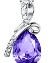 ARCO IRIS Eternal Love Teardrop Swarovski Elements Crystal Pendant Necklace for Women W 18k White Gold Plated Chain Amethyst Purple