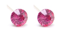 5MM Hot Pink Sapphire Colored Round Swarovski Crystal Stud Earrings, 925 Sterling Silver 5MM Hot Pink Sapphire Colored Round Swarovski Crystal Stud Earrings, 925 Sterling Silver