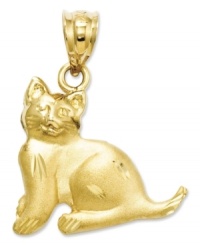 Keep your furry feline friend close to you always. This cat charm is intricately etched in 14k gold. Chain not included. Approximate drop length: 9/10 inch. Approximate drop width: 7/10 inch. Keep your furry feline friend close to you always. This cat charm is intricately etched in 14k gold. Chain not included. Approximate drop length: 9/10 inch. Approximate drop width: 7/10 inch.