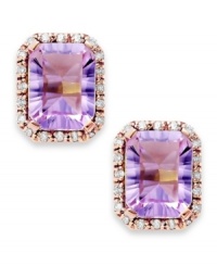 Richly colored with faceted details, these fun stud earrings showcase emerald-cut pink amethyst (2-1/2 ct. t.w.) edged by sparkling diamond accents. Set in 10k rose gold. Approximate drop length: 1/2 inch. Approximate drop width: 3/8 inch. Richly colored with faceted details, these fun stud earrings showcase emerald-cut pink amethyst (2-1/2 ct. t.w.) edged by sparkling diamond accents. Set in 10k rose gold. Approximate drop length: 1/2 inch. Approximate drop width: 3/8 inch.