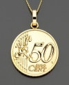 It's time well spent whenever you're wearing this sophisticated Euro coin pendant on a 14k gold chain. Chain measures 16 inches; drop measures 2 inches.
