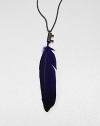 A metal encased feather on a link chain makes for a tribal chic pendant. FeatherSilverLength, about 23.6Pendant size, about 4Slip-on styleImported 