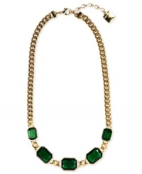 Complete your look with envious color. This necklace from Anne Klein intrigues with green plastic stones. Crafted in gold tone mixed metal. Approximate length: 17 inches + 2-inch extender. Complete your look with envious color. This necklace from Anne Klein intrigues with green plastic stones. Crafted in gold tone mixed metal. Approximate length: 17 inches + 2-inch extender.
