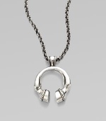 An unique design with a U-shaped horse hoof pendant on a link chain. SilvertoneLength, about 30Pendant size, about 1½Slip-on styleMade in USA