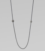 From the Starlight Collection. A long, lovely box chain of blackened sterling silver, punctuated by two spheres set with twinkling diamonds.Diamonds, .97 tcwSterling silverLength, about 36Lobster claspImported