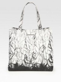 A lovely feather print on durable canvas, perfectly sized for all your essentials.Double shoulder straps, 9½ dropMagnetic snap closureOne inside open pocket15½W X 15H X 7DMade in Italy A lovely feather print on durable canvas, perfectly sized for all your essentials.Double shoulder straps, 9½ dropMagnetic snap closureOne inside open pocket15½W X 15H X 7DMade in Italy