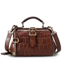 Give in to your animal instincts with this croc-embossed leather bag from Fossil, featuring brasstone hardware and signature detailing. Convenient crossbody strap keeps hands free for easy access to pockets and compartments within. Give in to your animal instincts with this croc-embossed leather bag from Fossil, featuring brasstone hardware and signature detailing. Convenient crossbody strap keeps hands free for easy access to pockets and compartments within.