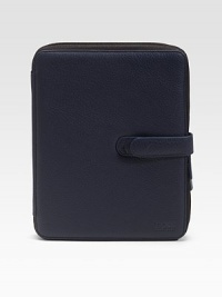 A sleek and compact casing designed in pebbled leather with plush velvet lining to prevent scratching and securely hold your iPad in place. Fits all iPad models Form-fitted construction Zip/button closure Leather/velvet 8W X 10H X ¾D Imported A sleek and compact casing designed in pebbled leather with plush velvet lining to prevent scratching and securely hold your iPad in place. Fits all iPad models Form-fitted construction Zip/button closure Leather/velvet 8W X 10H X ¾D Imported