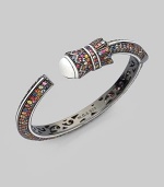 From the Pavé Column Collection. A myriad of multi-colored sapphires along white enamel trimmed sterling silver.Sapphire Enamel Sterling silver Width, about ½ Sidekick hinge Imported 