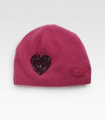 A cozy knit topper featuring a jeweled appliqué heart.Wool/Rayon/Nylon/CashmereOne size fits mostDry cleanImported