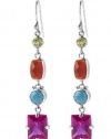 Lori Bonn® Sterling Silver Kaleidoscope Carnelian, Turquoise, Pink Sapphire and Terbium Long Earrings