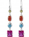 Lori Bonn® Sterling Silver Kaleidoscope Carnelian, Turquoise, Pink Sapphire and Terbium Long Earrings