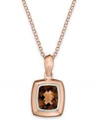 A beige beauty. This pretty pendant features a chic cushion shape that highlights a smokey quartz (4-3/4 ct. t.w.) bezel set in 14k rose gold with a matching chain. Approximate length: 18 inches. Approximate drop: 1/2 inch. A beige beauty. This pretty pendant features a chic cushion shape that highlights a smokey quartz (4-3/4 ct. t.w.) bezel set in 14k rose gold with a matching chain. Approximate length: 18 inches. Approximate drop: 1/2 inch.