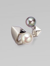 A three dimensional, geometric design in sterling silver. 11mm & 12mm white and grey organic man-made pearls Sterling silver Width, about 1 Imported A three dimensional, geometric design in sterling silver. 11mm & 12mm white and grey organic man-made pearls Sterling silver Width, about 1 Imported