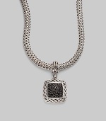 From the Classic Chain Collection. Black sapphire pavé dazzles along the center of this sterling silver square enhancer.Black sapphire Sterling silver Length, about 1½ Width, about 1 Made in Bali Please note: Chain sold separately. 