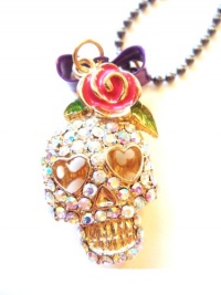 Big Colorful Crystal Skull with Rose Necklace Big Colorful Crystal Skull with Rose Necklace