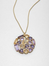 Add a touch of color with this pretty multicolored, faceted design on a 12k goldplated link chain. Glass and plastic stones12k goldplated brassLength, about 28Pendant size, about 2Slip-on styleImported Add a touch of color with this pretty multicolored, faceted design on a 12k goldplated link chain. Glass and plastic stones12k goldplated brassLength, about 28Pendant size, about 2Slip-on styleImported