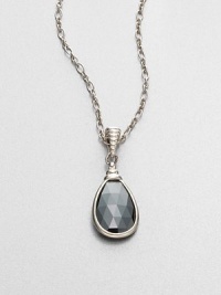 From the Bedeg Collection. A glistening teardrop of faceted hematite dances with light as it hangs from an open chain of sterling silver.HematiteSterling silverChain length, about 18-20 (adjustable)Pendant length, about 2.2Lobster claspMade in Bali From the Bedeg Collection. A glistening teardrop of faceted hematite dances with light as it hangs from an open chain of sterling silver.HematiteSterling silverChain length, about 18-20 (adjustable)Pendant length, about 2.2Lobster claspMade in Bali