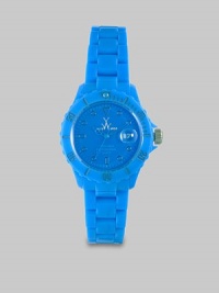 From the Monochrome Collection. A vibrant, ultra-lightweight design with a magnified date-function. Quartz movementWater resistant to 5 ATMRound plastic case, 39mm (1.5) Stainless steel case back and crownRotating bezelBlue dialDot hour markersDate display at 3 o'clockSecond hand Plastic link braceletImported From the Monochrome Collection. A vibrant, ultra-lightweight design with a magnified date-function. Quartz movementWater resistant to 5 ATMRound plastic case, 39mm (1.5) Stainless steel case back and crownRotating bezelBlue dialDot hour markersDate display at 3 o'clockSecond hand Plastic link braceletImported