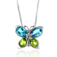 Blue Topaz and Peridot Butterfly Pendant in Sterling Silver with 18 Box Chain Blue Topaz and Peridot Butterfly Pendant in Sterling Silver with 18 Box Chain
