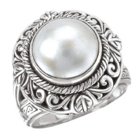 925 Silver & Mabe Pearl Intricate Scroll Ring- Sizes 6-8 925 Silver & Mabe Pearl Intricate Scroll Ring- Sizes 6-8