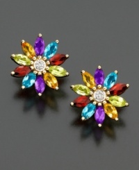 A burst of bright color. Multicolor marquise stones (1-1/3 ct. t.w.) with pretty diamond accents create a fun and fresh floral shape. Set in 14k gold. A burst of bright color. Multicolor marquise stones (1-1/3 ct. t.w.) with pretty diamond accents create a fun and fresh floral shape. Set in 14k gold.