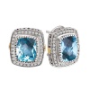 925 Silver, Blue Topaz & Diamond Checkerboard Earrings with 18k Gold Accents (0.36ctw)