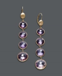 Pink appeal. Embrace your feminine side with four graduated round-cut pink sapphires (20-1/2 ct. t.w.) set in 14k gold. Approximate drop: 2 inches. Pink appeal. Embrace your feminine side with four graduated round-cut pink sapphires (20-1/2 ct. t.w.) set in 14k gold. Approximate drop: 2 inches.
