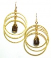 Rachel Reinhardt Nicole 14k Gold Plated Tiered Multi-Hoop Dangle Earring with Wood Teardrop Center Dangle