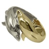 Adorable Double Dolphin Sea Life Themed Hinged Bangle Bracelet Two Tone Gold and Silver Plated