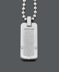 Push your style to the limits with this military-inspired look. Features a dog tag pendant with a textured finish and round-cut diamond accents. Bead chain and pendant crafted in stainless steel. Approximate length: 24 inches. Approximate drop width: 1-7/20 inches. Approximate drop length: 2 inches. Push your style to the limits with this military-inspired look. Features a dog tag pendant with a textured finish and round-cut diamond accents. Bead chain and pendant crafted in stainless steel. Approximate length: 24 inches. Approximate drop width: 1-7/20 inches. Approximate drop length: 2 inches.