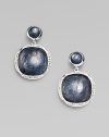 From the Scultura Collection. Two beautiful, linked Kyanite cabochons set in sterling silver embellished with a pavé diamond bezel. KyaniteDiamonds, .33 tcwSterling silverLength, about 1¼Post backImported 