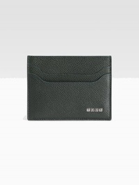 A smart leather card case in sumptuous pebbled leather with a front logo detail.Five card slots4½ W X 3HMade in Italy A smart leather card case in sumptuous pebbled leather with a front logo detail.Five card slots4½ W X 3HMade in Italy