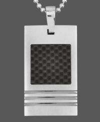 Industrial chic. This polished men's pendant features a rectangular shape set in stainless steel and black carbon fiber. Approximate length: 24 inches. Approximate drop length: 1-3/4 inches. Approximate drop width: 1 inch. Industrial chic. This polished men's pendant features a rectangular shape set in stainless steel and black carbon fiber. Approximate length: 24 inches. Approximate drop length: 1-3/4 inches. Approximate drop width: 1 inch.