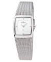 Square away your style with this Skagen Denmark watch featuring a stainless steel mesh bracelet and square case. Silvertone dial with logo and crystal accents at indices. Quartz movement. Water resistant to 30 meters. Limited lifetime warranty.