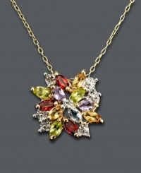 Add spice in an instant with Victoria Townsend's playful cluster pendant. Crafted in 18k gold over sterling silver, this brilliant design highlights marquise-cut garnet (5/8 ct. t.w.), amethyst (1/4 ct. t.w.), citrine (1/3 ct. t.w.), peridot (3/8 ct. t.w.), blue topaz (1/8 ct. t.w.) and diamond accents. Approximate length: 18 inches. Approximate drop: 3/4 inch. Add spice in an instant with Victoria Townsend's playful cluster pendant. Crafted in 18k gold over sterling silver, this brilliant design highlights marquise-cut garnet (5/8 ct. t.w.), amethyst (1/4 ct. t.w.), citrine (1/3 ct. t.w.), peridot (3/8 ct. t.w.), blue topaz (1/8 ct. t.w.) and diamond accents. Approximate length: 18 inches. Approximate drop: 3/4 inch.