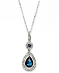 Adorn your neckline with something elegant. This teardrop-shaped pendant highlights round and pear-cut sapphires (1-1/3 ct. t.w.) and round-cut diamonds (1/4 ct. t.w.). Set in 14k white gold. Approximate length: 18 inches. Approximate drop: 1 inch.