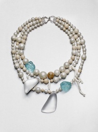 From the Lucite Wanderlust Collection. There are lots to look at in this multi-media design, offering an eclectic mix of shell pearls and richly mottled Petoskey fossil stones with hand-painted, hand-sculpted Lucite shapes, chunks of tinted glass and delicate tendrils of white coral for a head-turning effect.Shell pearlsPetoskey fossil stonesGlassWhite coralLuciteSilk ribbonLength, about 18Hook closeImported From the Lucite Wanderlust Collection. There are lots to look at in this multi-media design, offering an eclectic mix of shell pearls and richly mottled Petoskey fossil stones with hand-painted, hand-sculpted Lucite shapes, chunks of tinted glass and delicate tendrils of white coral for a head-turning effect.Shell pearlsPetoskey fossil stonesGlassWhite coralLuciteSilk ribbonLength, about 18Hook closeImported