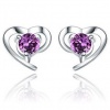 Rhodium Plated 925 Silver Amethyst Heart Shape Stud Earrings-SE3050