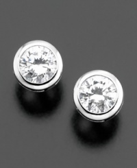 Contemporary chic. These stylish round-cut, bezel-set cubic zirconia earrings (1 ct. t.w.) are an excellent choice for every day. Crafted in sterling silver and finished in platinum, by CRISLU. Approximate diameter: 1/5 inch. Contemporary chic. These stylish round-cut, bezel-set cubic zirconia earrings (1 ct. t.w.) are an excellent choice for every day. Crafted in sterling silver and finished in platinum, by CRISLU. Approximate diameter: 1/5 inch.