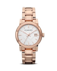 Burberry Rose Gold Bracelet Watch with Checked Etching, 38mm Burberry Rose Gold Bracelet Watch with Checked Etching, 38mm
