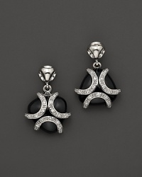Bold sterling silver cages, glistening with diamonds, encase gleaming black onyx stones. By Di MODOLO. Bold sterling silver cages, glistening with diamonds, encase gleaming black onyx stones. By Di MODOLO.