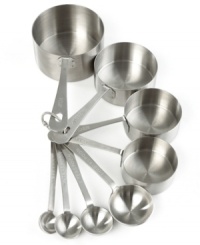 What a reach! A sleek stainless steel measuring set, including a full range of spoons and cups, features extra long handles that comfortably fit into tall jars and containers. The nested set with storage clip packs up easy and is always on call. What a reach! A sleek stainless steel measuring set, including a full range of spoons and cups, features extra long handles that comfortably fit into tall jars and containers. The nested set with storage clip packs up easy and is always on call.
