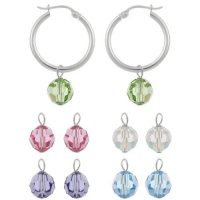 Sterling Silver Hoop Earrings with Interchangeable Aurora Boreale, Light Green, Rose, Purple and Light Blue Swarovski Element Drops Sterling Silver Hoop Earrings with Interchangeable Aurora Boreale, Light Green, Rose, Purple and Light Blue Swarovski Element Drops