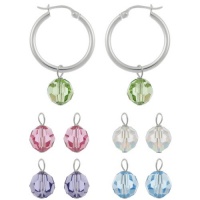 Sterling Silver Hoop Earrings with Interchangeable Aurora Boreale, Light Green, Rose, Purple and Light Blue Swarovski Element Drops