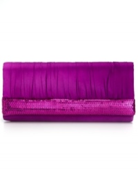 Give your evening out some serious shimmer with this eye-catching clutch from Jessica McClintock. Adorned with pretty pleating and stunning sequin, it discretely tucks under your arm to make any outfit exquisitely complete. Give your evening out some serious shimmer with this eye-catching clutch from Jessica McClintock. Adorned with pretty pleating and stunning sequin, it discretely tucks under your arm to make any outfit exquisitely complete.