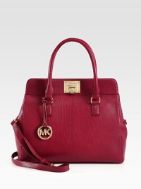 An elegant style in supple leather with a polished frame and radiant hardware.Double top handles, 5 dropDetachable adjustable shoulder strap, 16½-19 dropFlip-lock closureProtective metal feetOne outside zip pocketsOne inside zip pocketFour inside open pocketsFully lined13¼W X 11½H X 5DImported An elegant style in supple leather with a polished frame and radiant hardware.Double top handles, 5 dropDetachable adjustable shoulder strap, 16½-19 dropFlip-lock closureProtective metal feetOne outside zip pocketsOne inside zip pocketFour inside open pocketsFully lined13¼W X 11½H X 5DImported