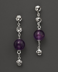 Bold sterling silver earrings set with amethysts showcase Di MODOLO's unique Triadra cages. Bold sterling silver earrings set with amethysts showcase Di MODOLO's unique Triadra cages.
