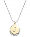 Letter perfection. This sterling silver necklace holds a pendant set in 14k gold and sterling silver platedtopped with a J and adorned with crystal for a stunning statement. Approximate length: 18 inches. Approximate drop: 7/8 inch. Approximate drop width: 5/8 inch.